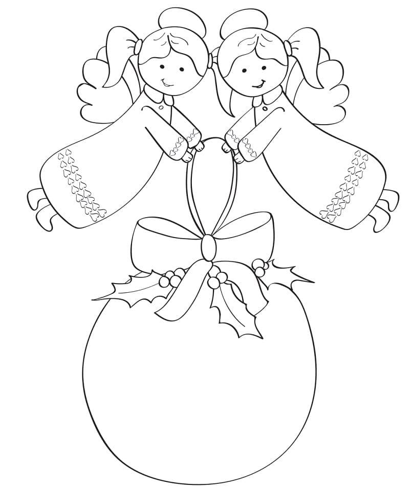 Christmas Angels and Ornament Coloring Page