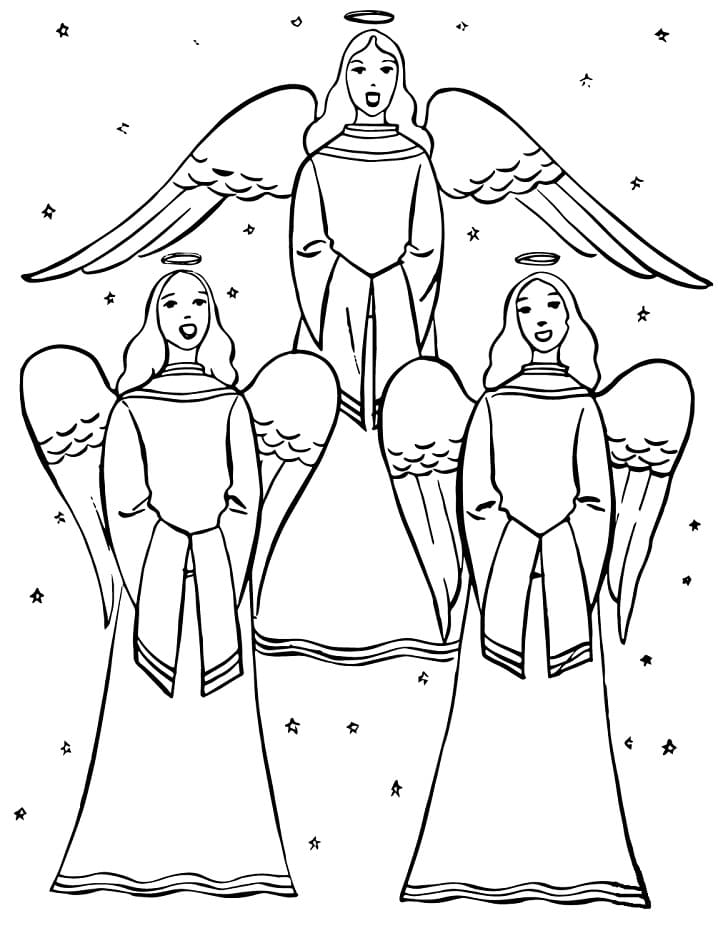 Christmas Angels Singing Coloring Page