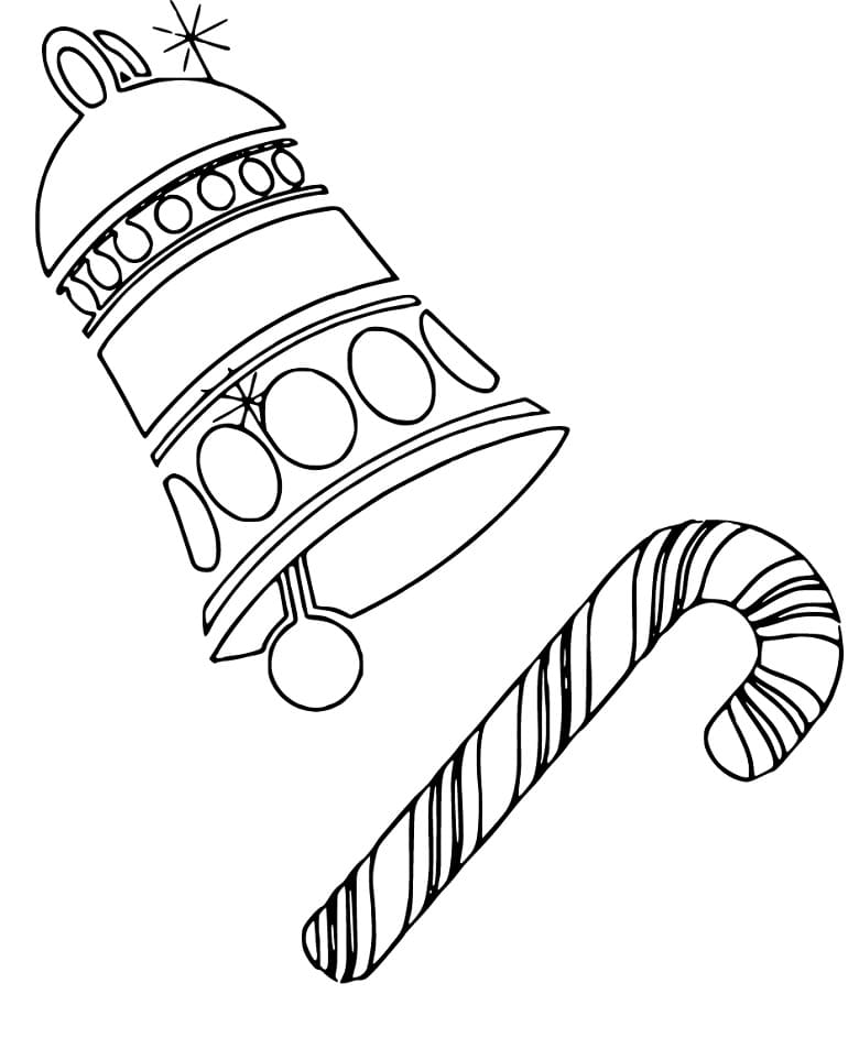 Christmas Bell and Candy Cane Coloring Page
