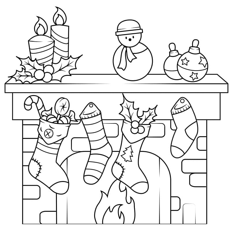 Christmas Fireplace 1 Coloring Page