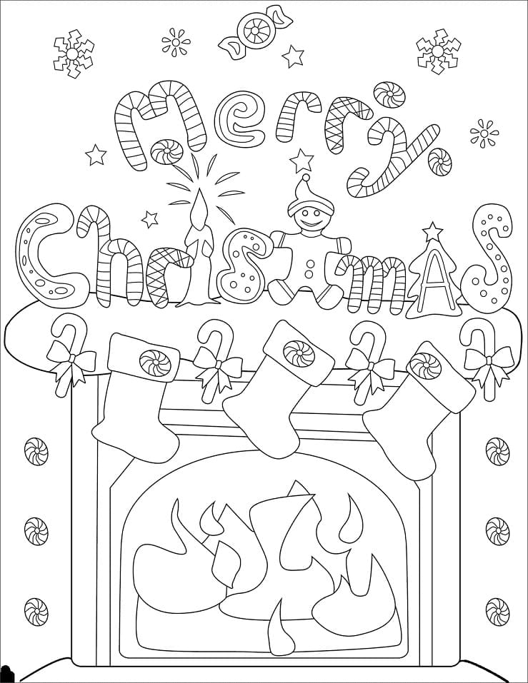 Christmas Fireplace Decorations Coloring Page