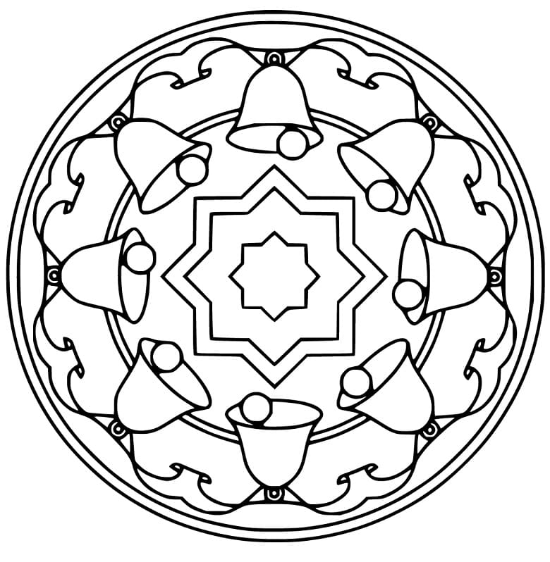 Christmas Mandala With Bells Coloring Page