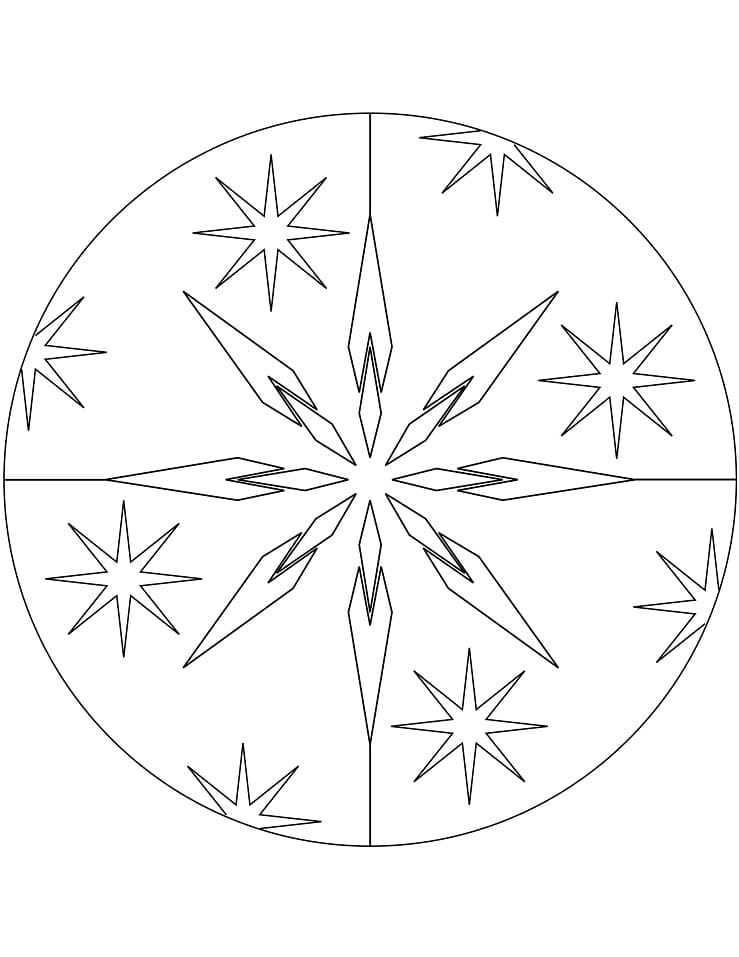 Christmas Mandala with Stars Coloring Page