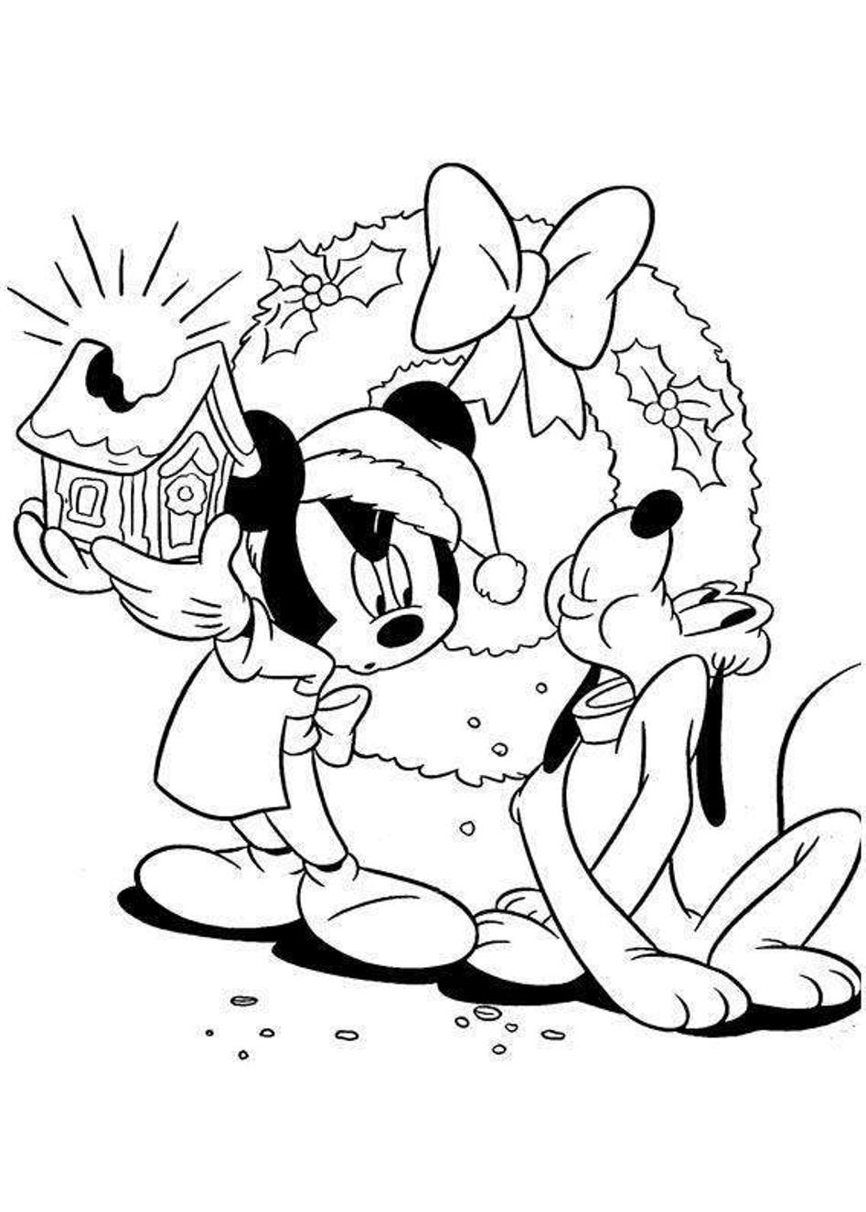 Christmas Mickey Mouse And Pluto Coloring Page