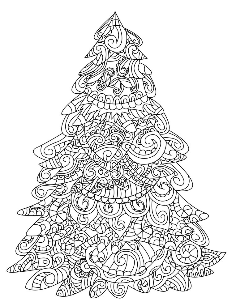 Christmas Tree Adult Difficult Zentangle Coloring Page