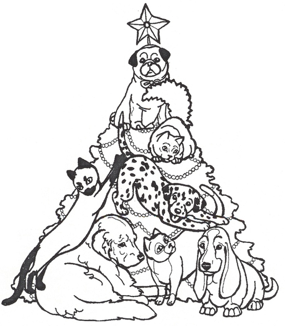 Christmas Tree And Dogs23ef Coloring Page