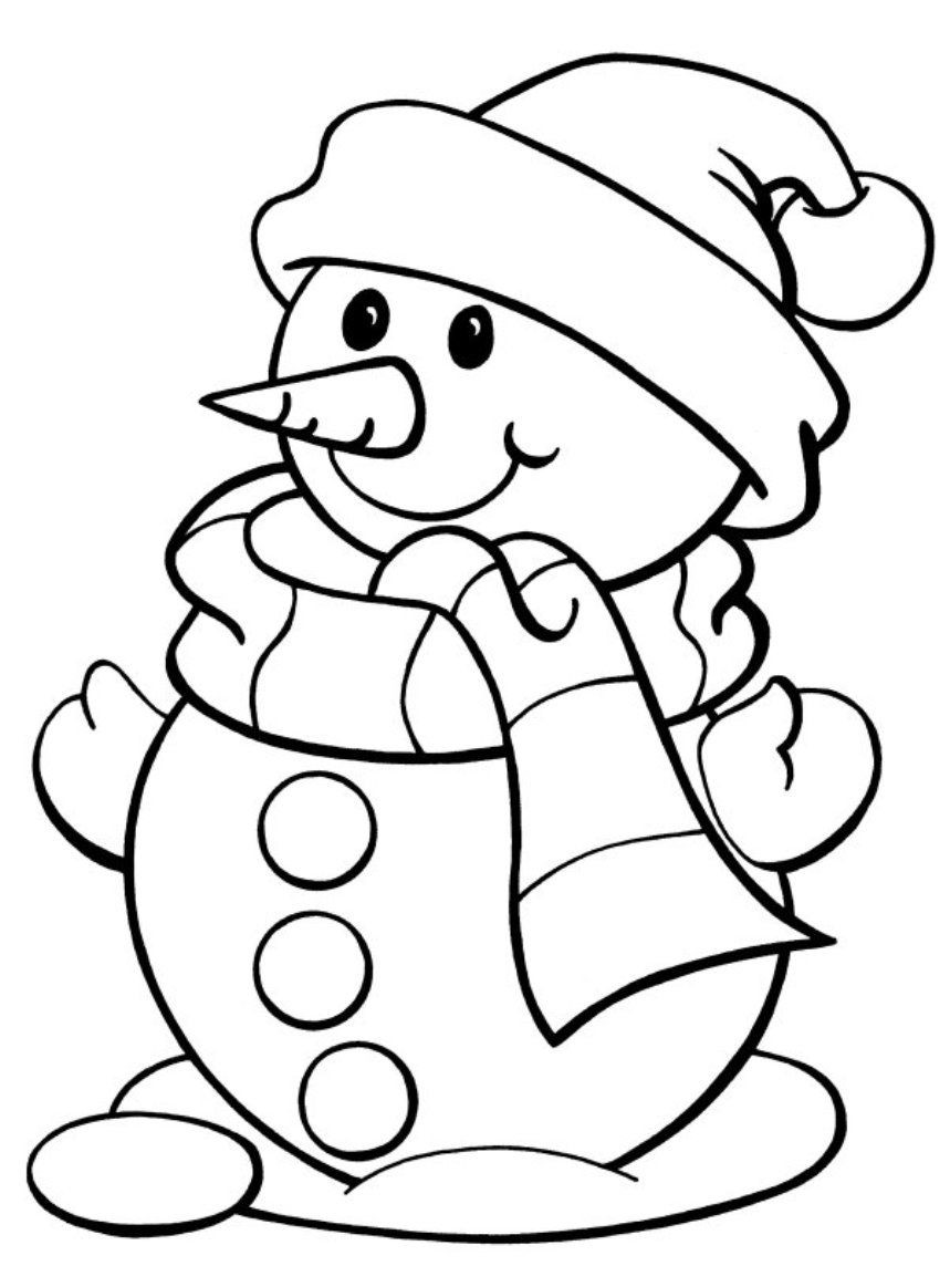 Christmas Winter Snowman And Scarf Coloring Page