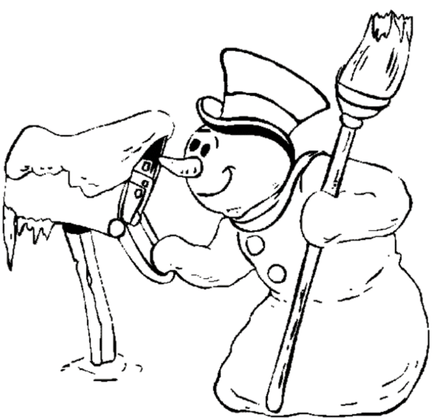 Christmas Winter Snowman Checking The Mall Coloring Page
