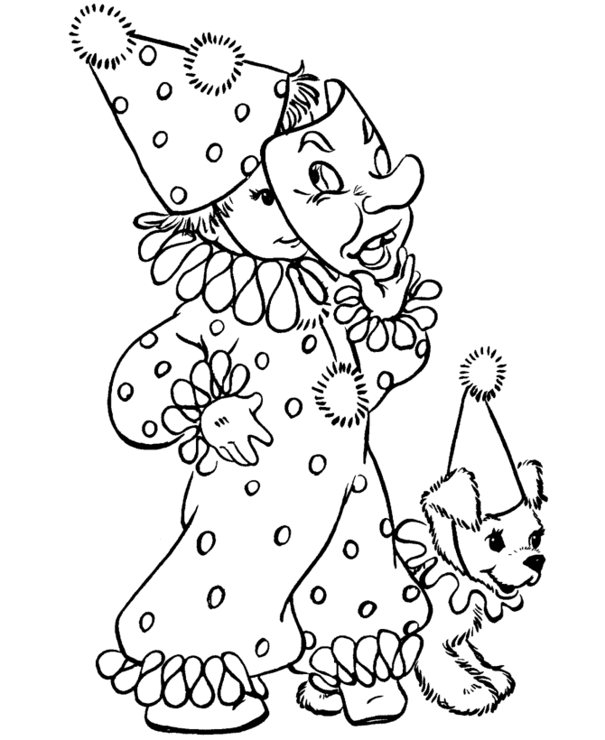 Clown Costume Halloween Print Out Coloring Page