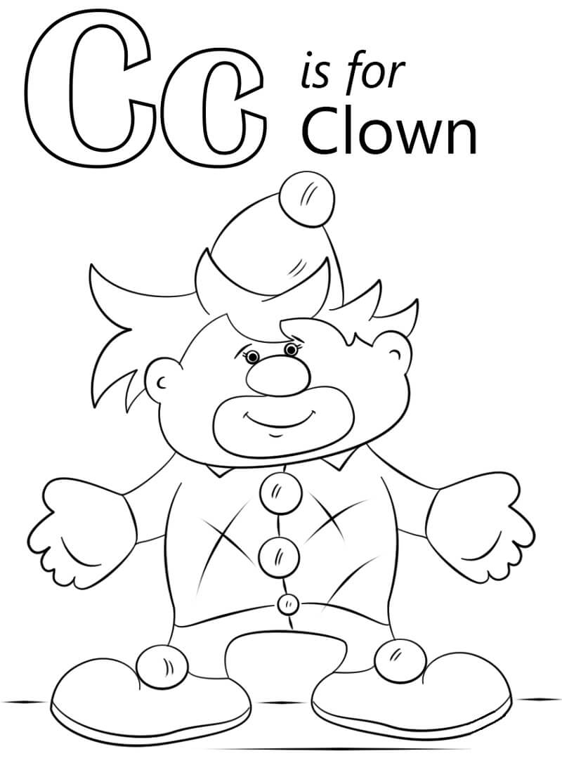 Clown Letter C Coloring Page