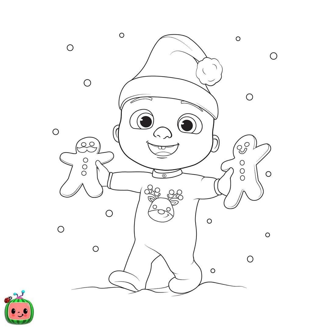 Cocomelon Christmas With Cookies Coloring Page