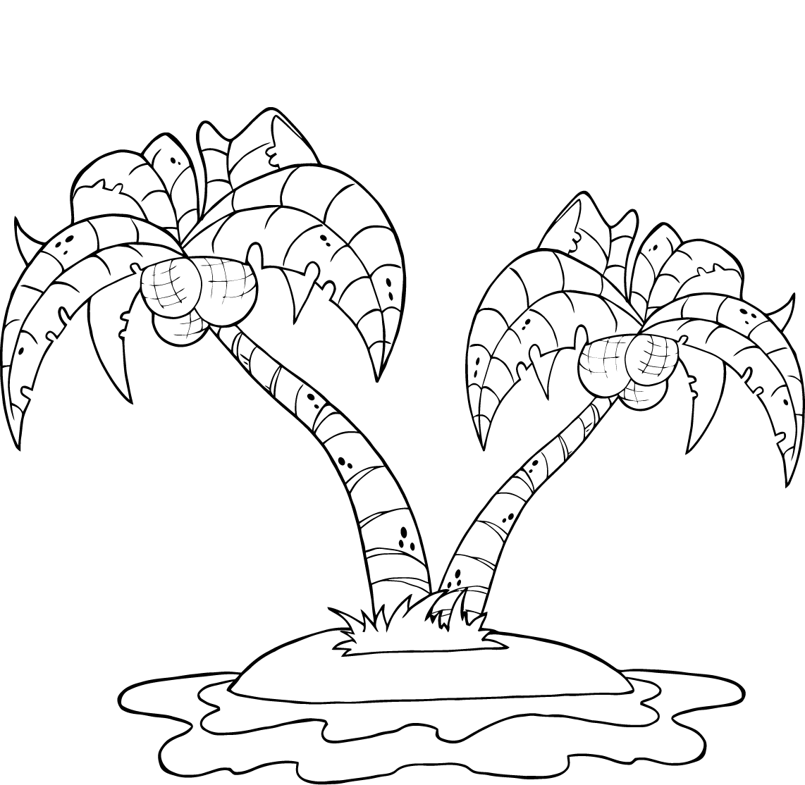 Coconut Palm Trees On Island Coloring Page