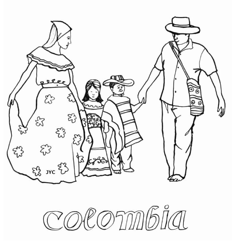 Colombian Family Coloring Page
