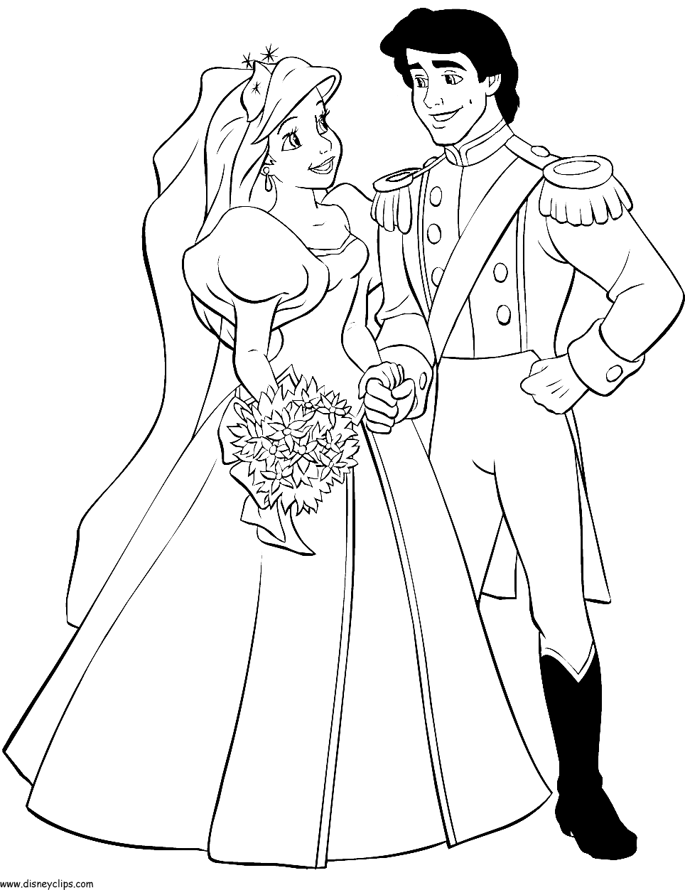 Color Ariel and Eric Coloring Page