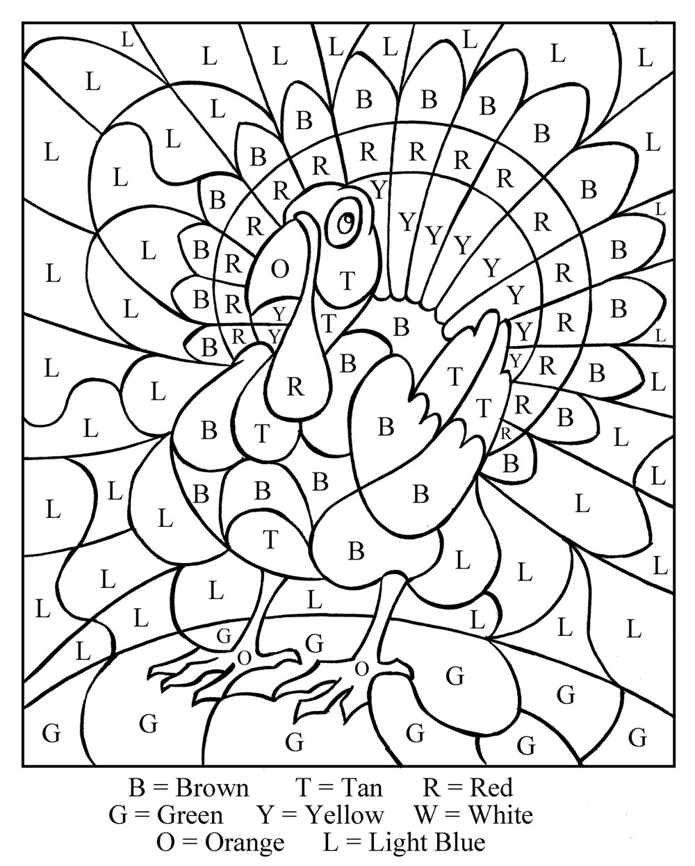 Color by Letter Thanksgiving Coloring Page