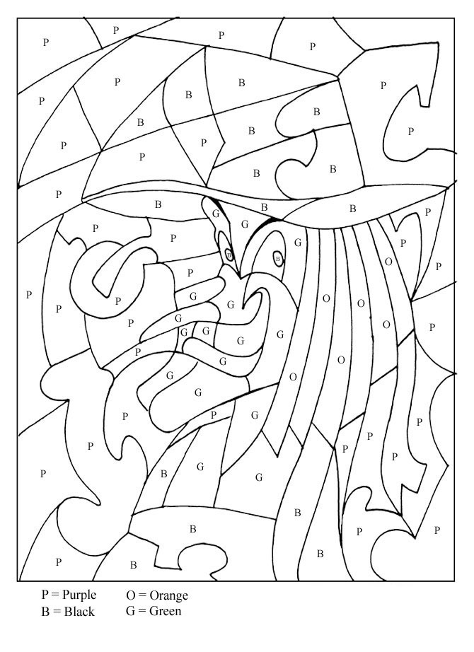 Color By Letters Halloween Witch Coloring Page