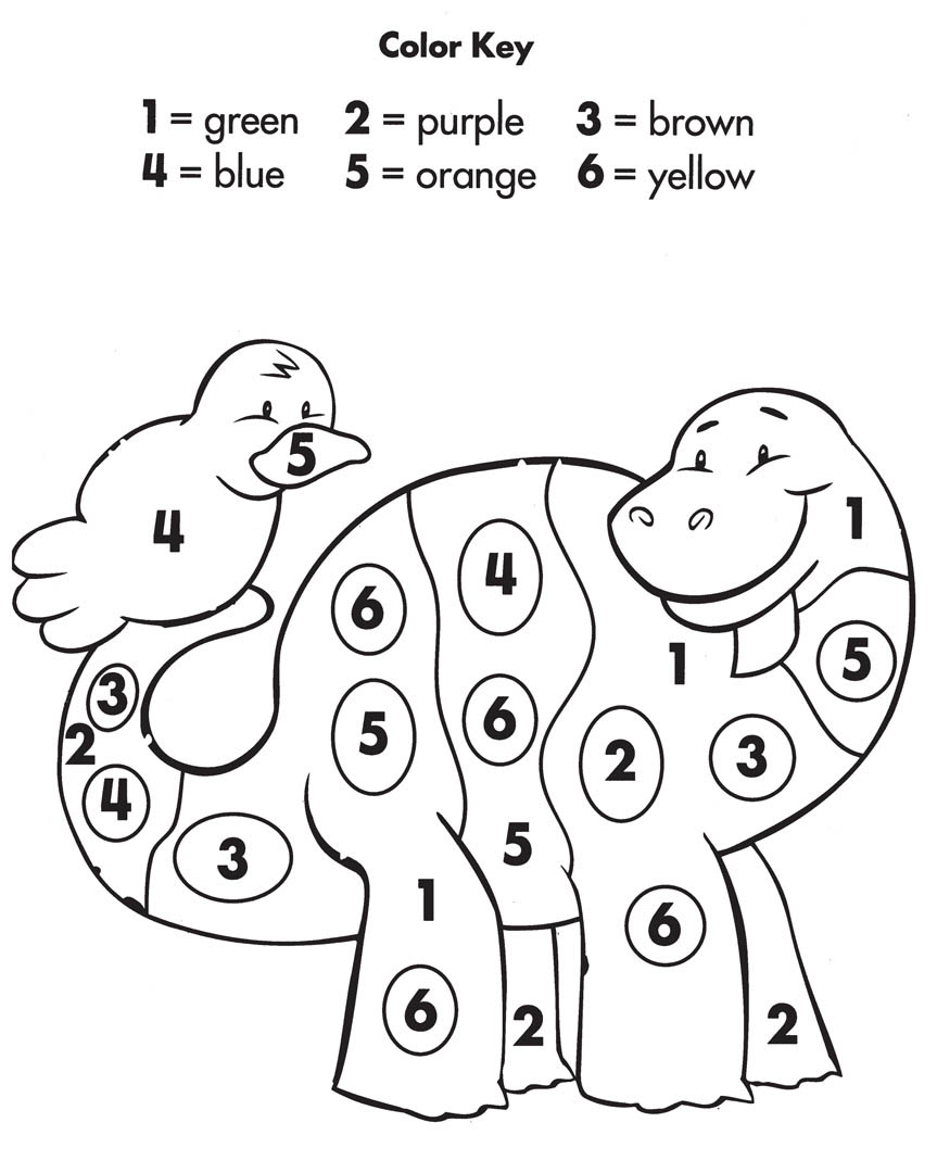 Color by Number Kindergarten Dino Coloring Page