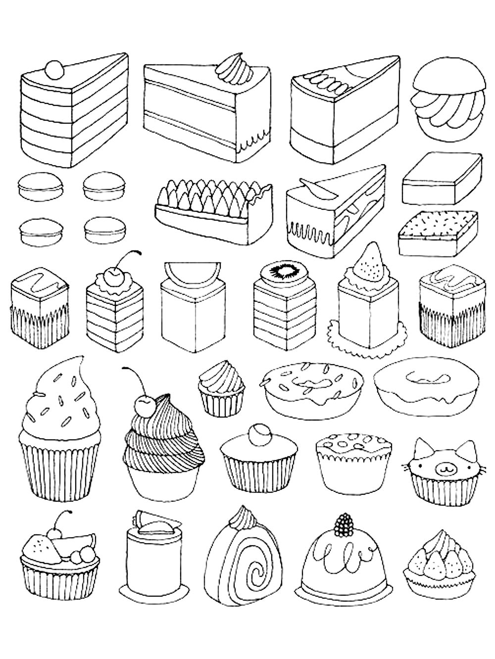 Coloring Adult Cupcakes And Little Cakes Coloring Page