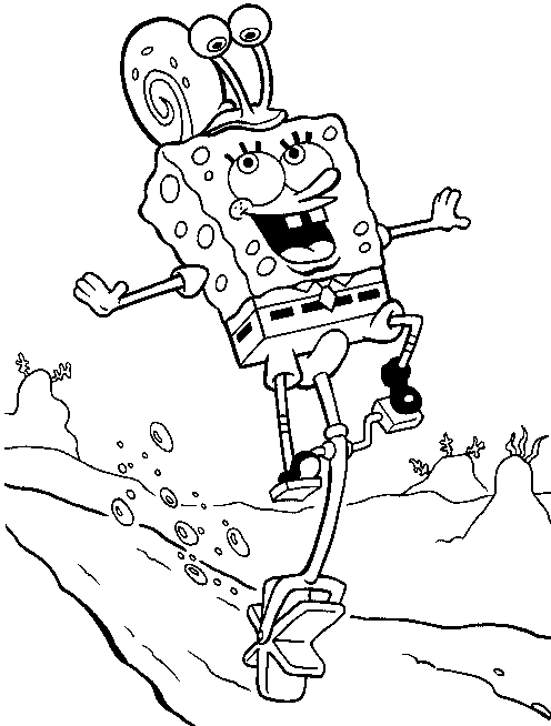 Coloring Pages For Kids Spongebob And Garry Coloring Page
