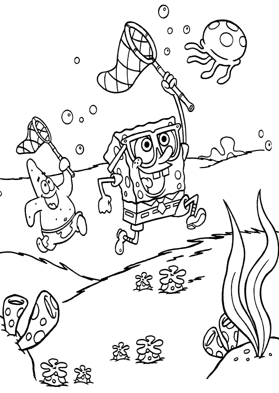 Coloring Pages For Kids Spongebob And Patrick Hunting Jelly Coloring Page