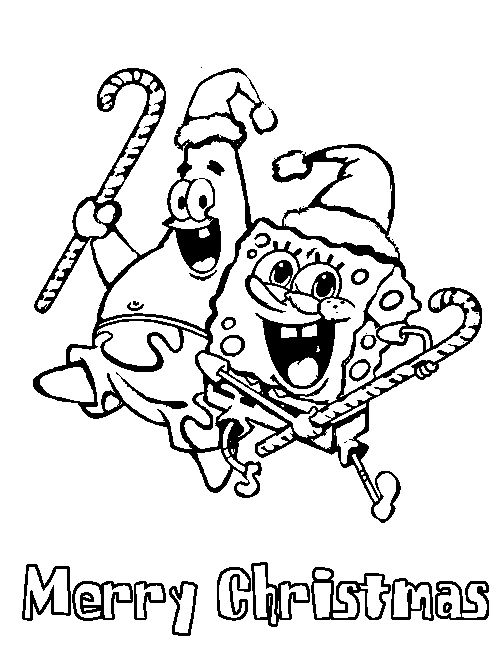 Coloring Pages For Kids Spongebob Merry Christmas Coloring Page