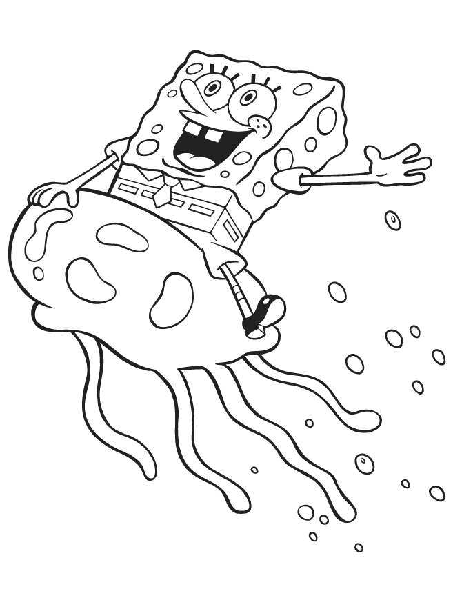 Coloring Pages For Kids Spongebob Riding Jellyfish86d9 Coloring Page