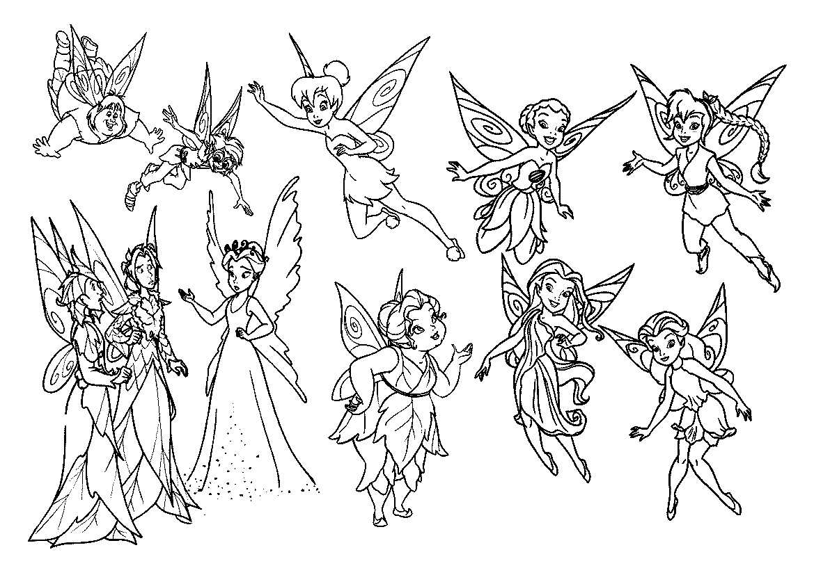 Coloring Pages of Tinkerbell and Her Fairy Friends Coloring Page