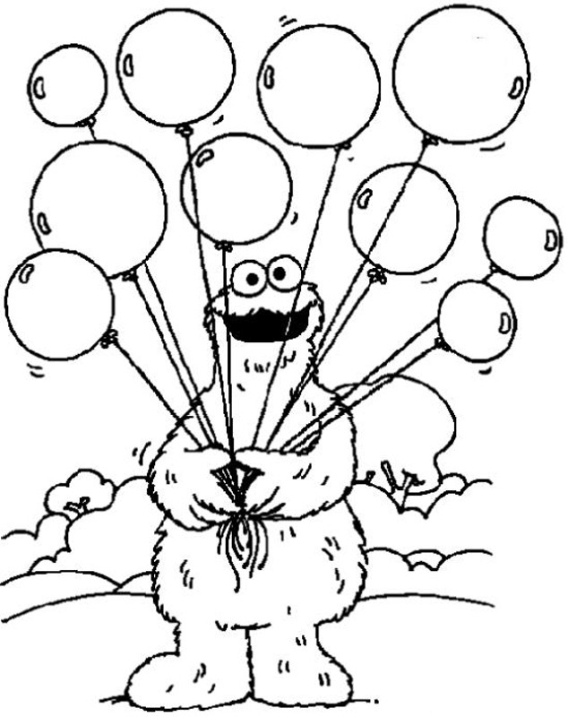 Cookie Monster Balloons Coloring Page