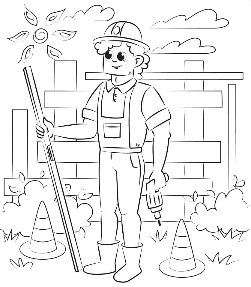 Cool Construction Worker Coloring Page