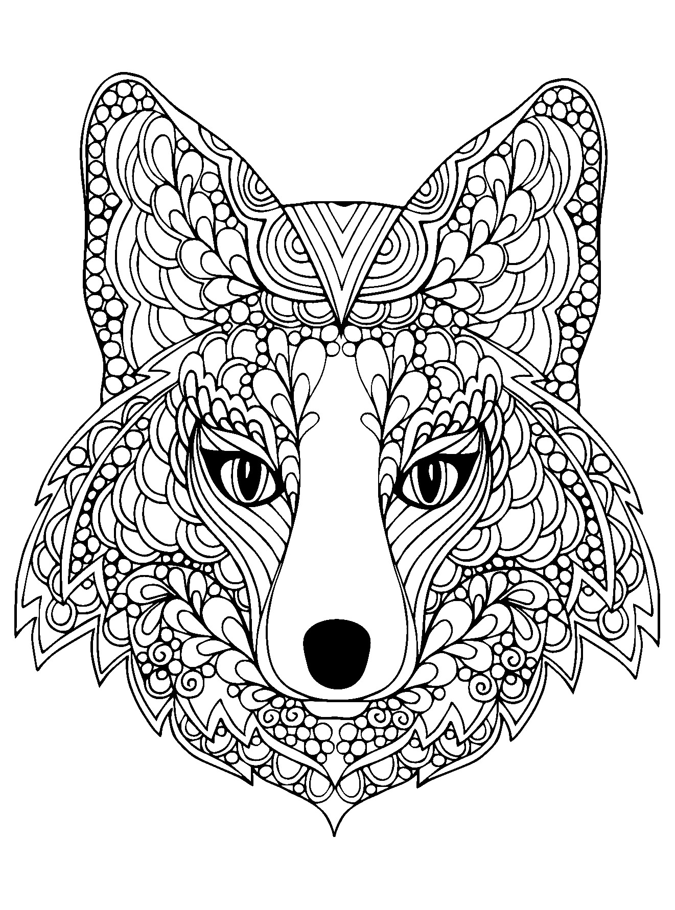 Cool Fox’s Head Coloring Page