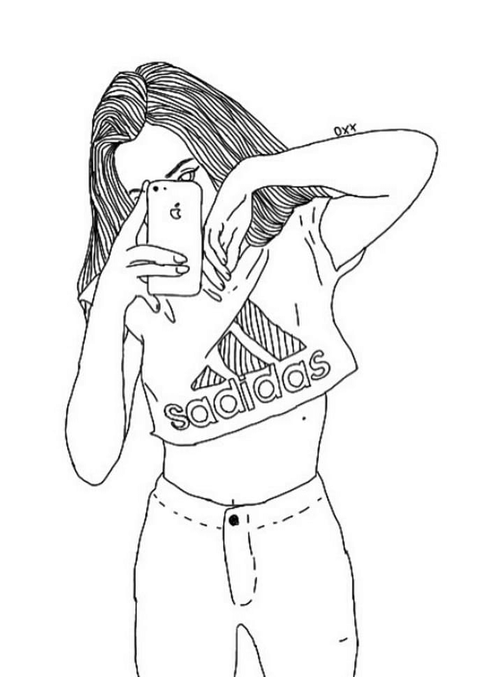 Cool Girl Selfies Coloring Page