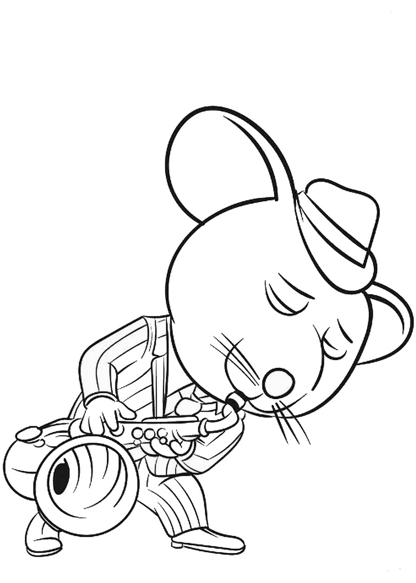 Cool Mouse Playing Saxophone Coloring Page