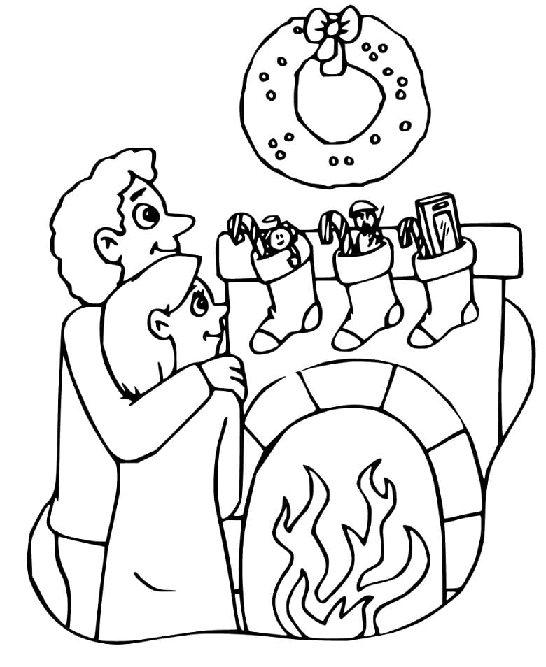 Couple and Fireplace Coloring Page