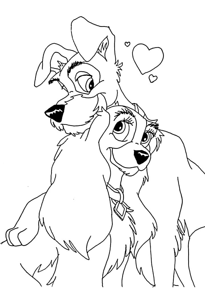 Couple Lady and the Tramp Coloring Page