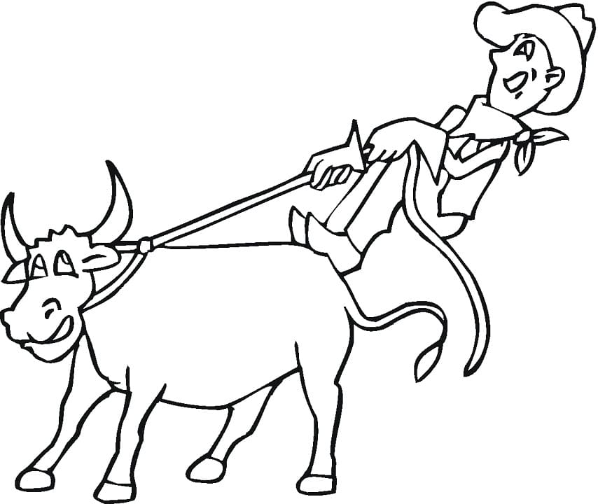 Cowboy and Cow Coloring Page