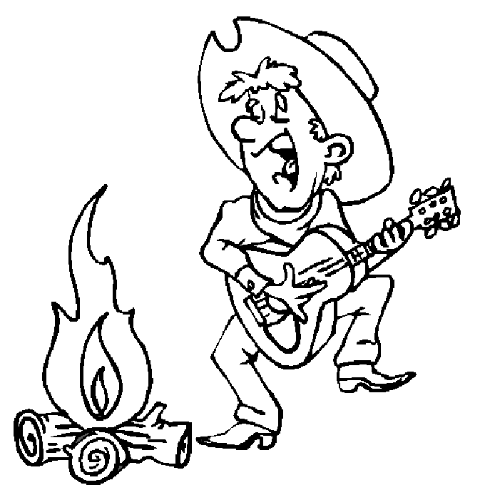 Cowboy Playing Guitar By Fire