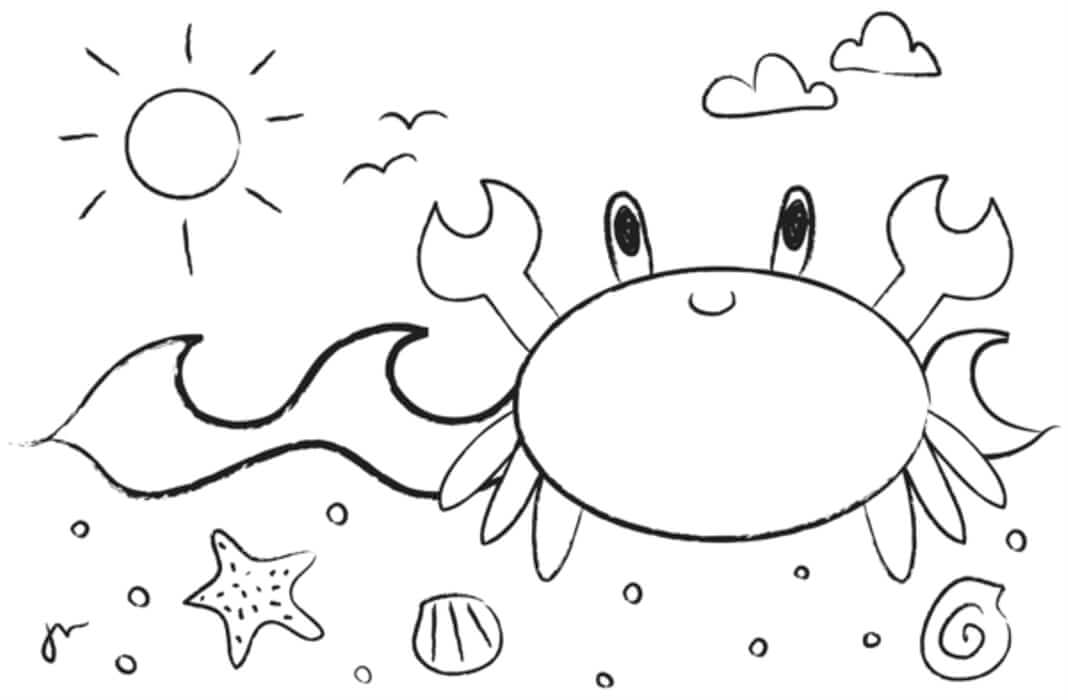 Crab on the beach Coloring Page