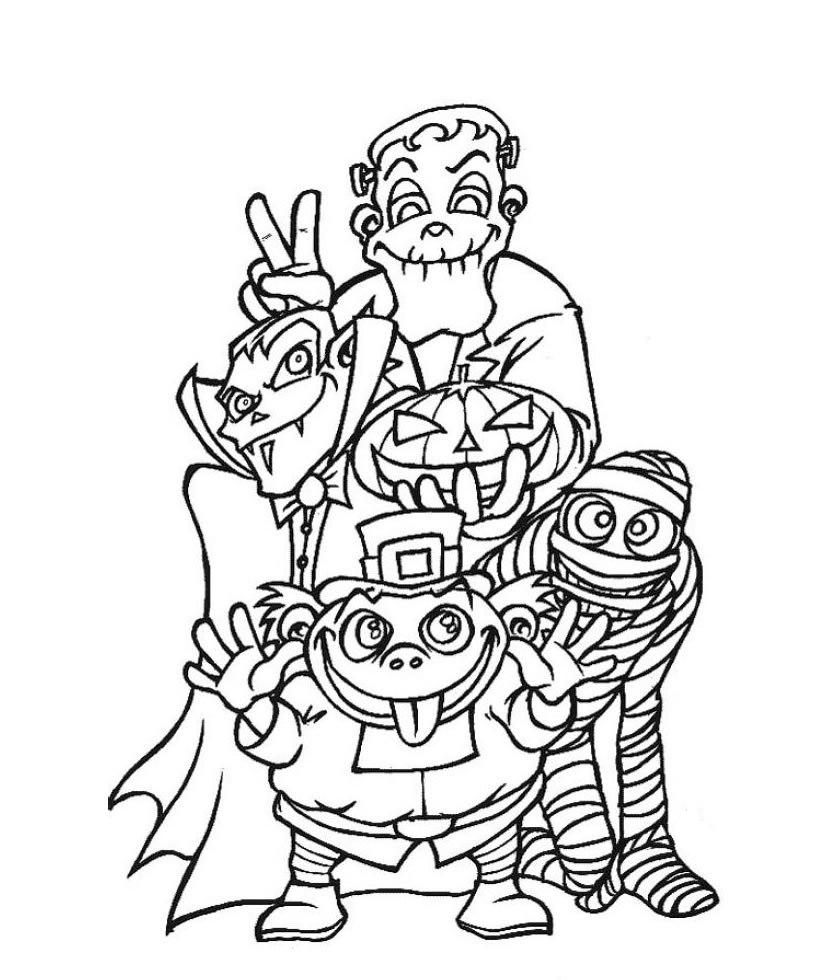 Creepy Halloween Monsters Coloring Page
