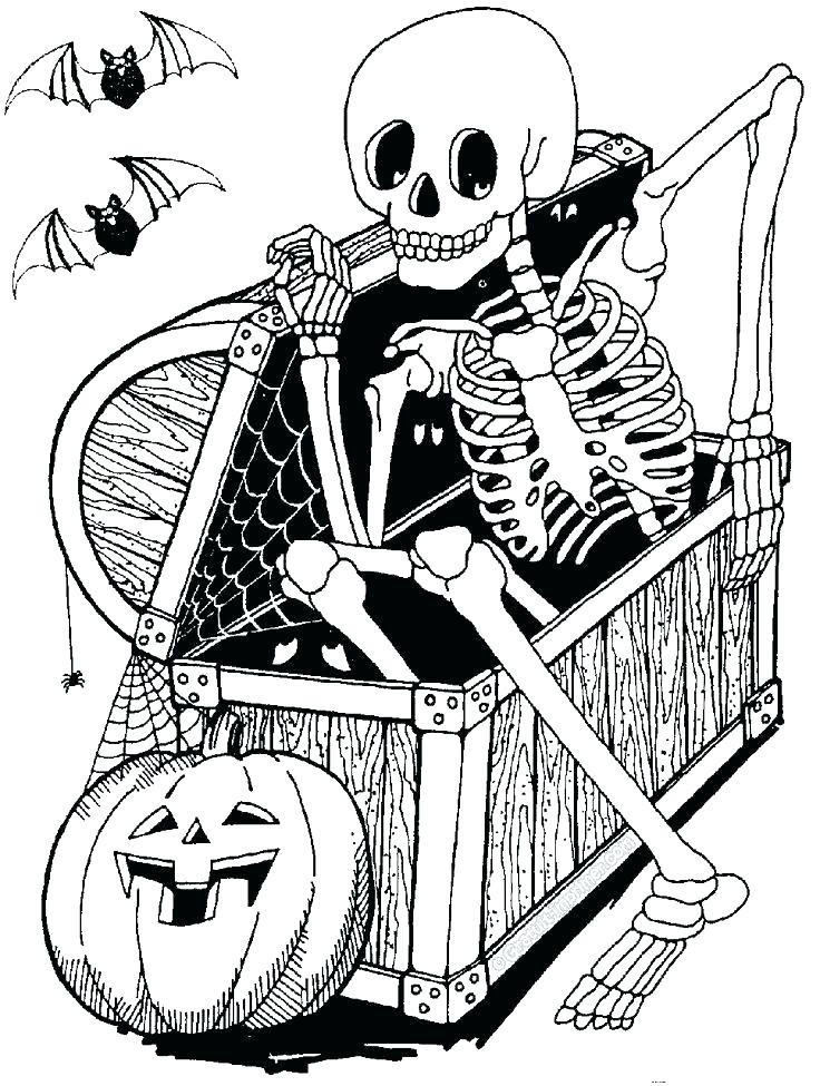 Creepy Skeleton In The Chest Coloring Page