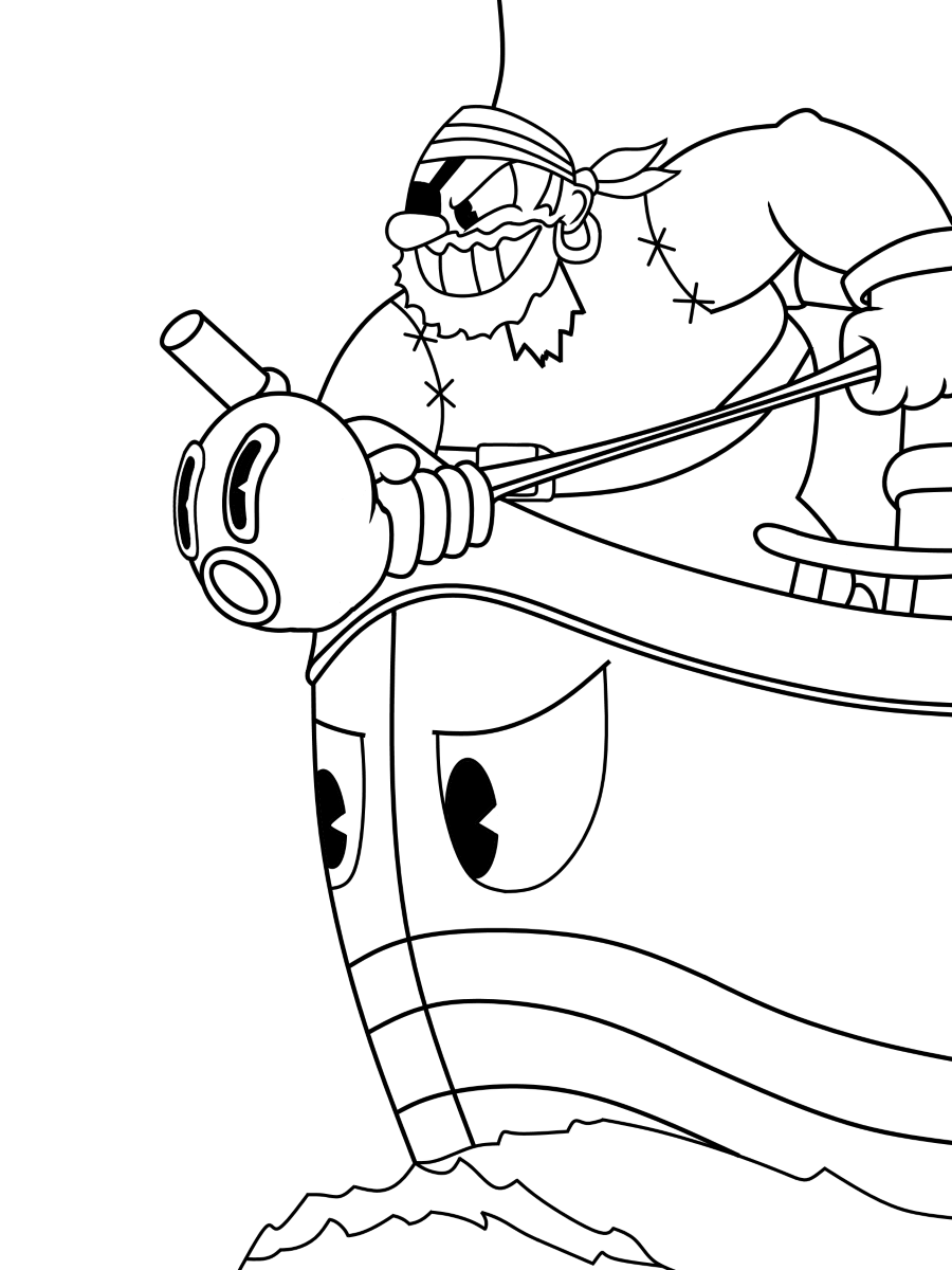 Cuphead Pirate Boat Coloring Page