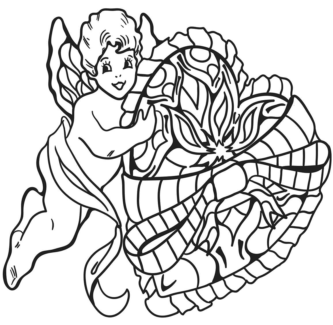 Cupid With Heart St Valentines Coloring Page