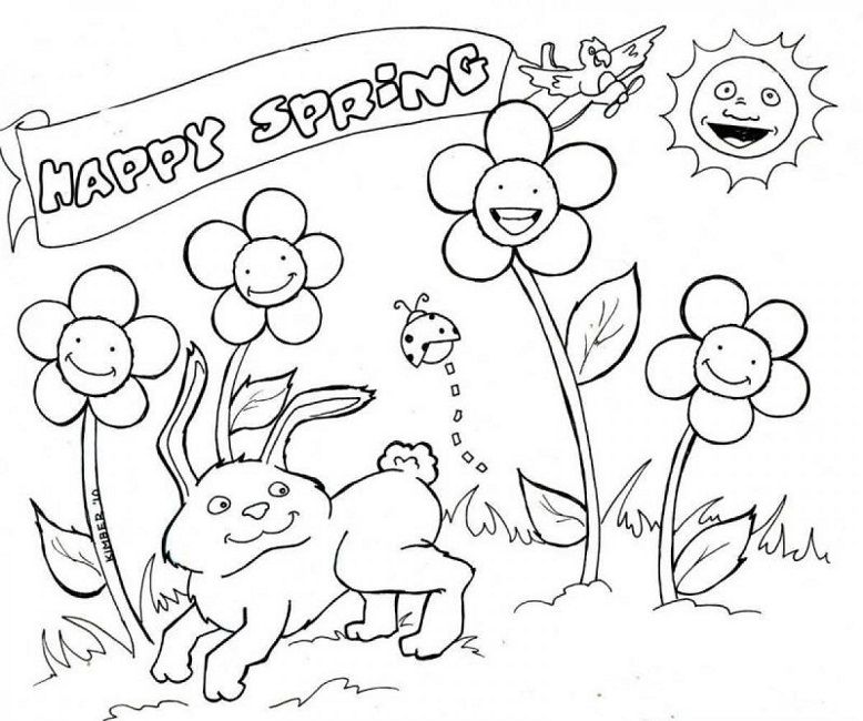 Cute and Happy Spring Coloring Page