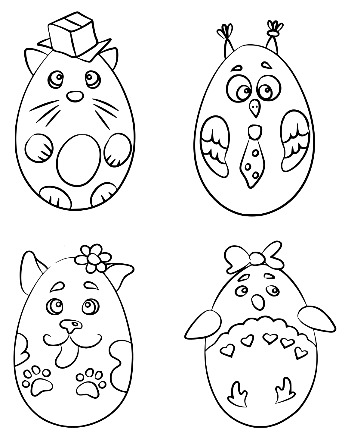 Cute Animals In A Shape Of Easter Eggs Coloring Page