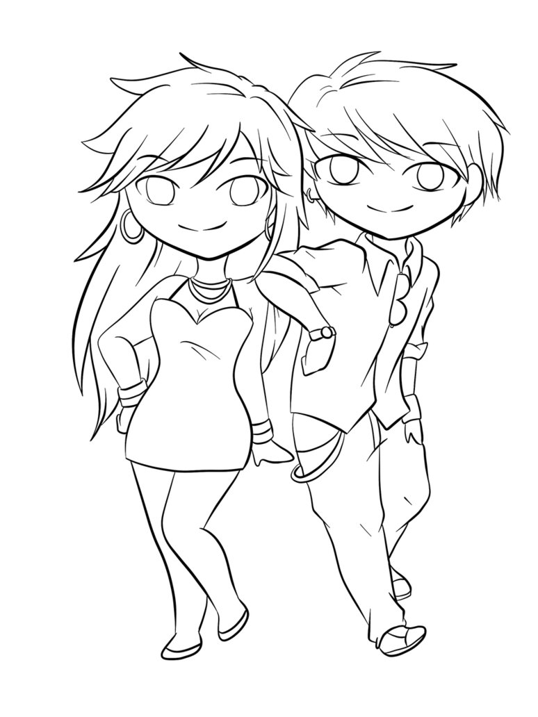 Cute Anime Couples Coloring Page