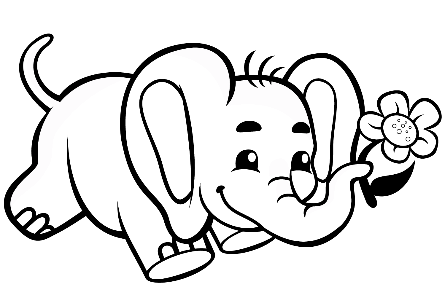 Cute Baby Elephant With Flower Coloring Page