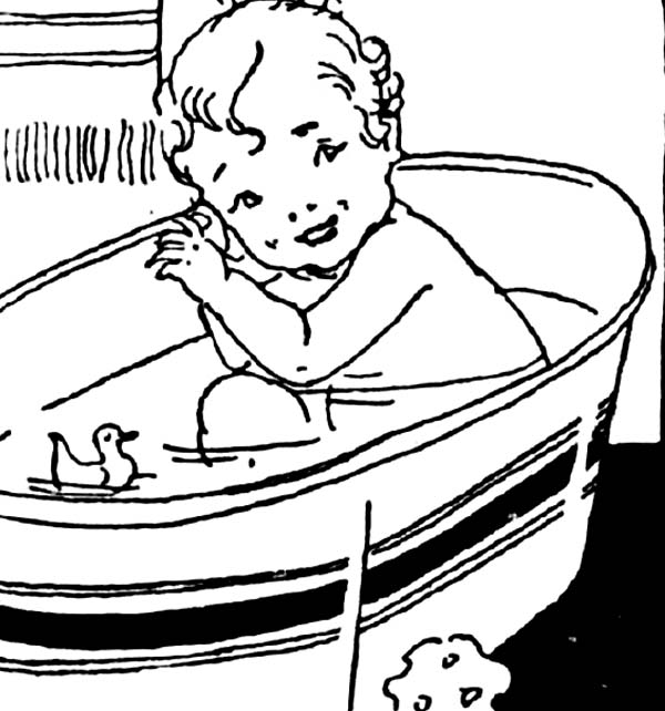 Cute Baby In Bath With Rubber Duck