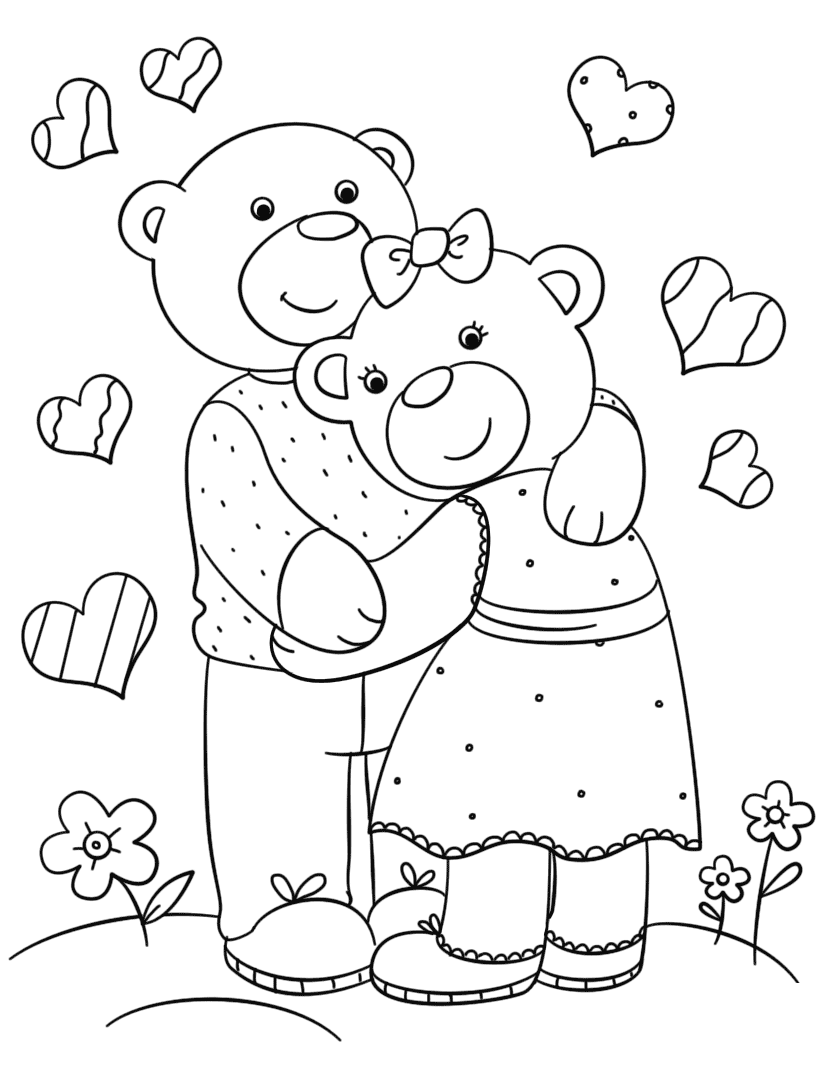 Cute Bears Hugging By Lena London Coloring Page