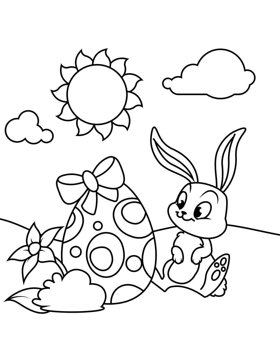 Cute Bunny And Easter Egg Coloring Page