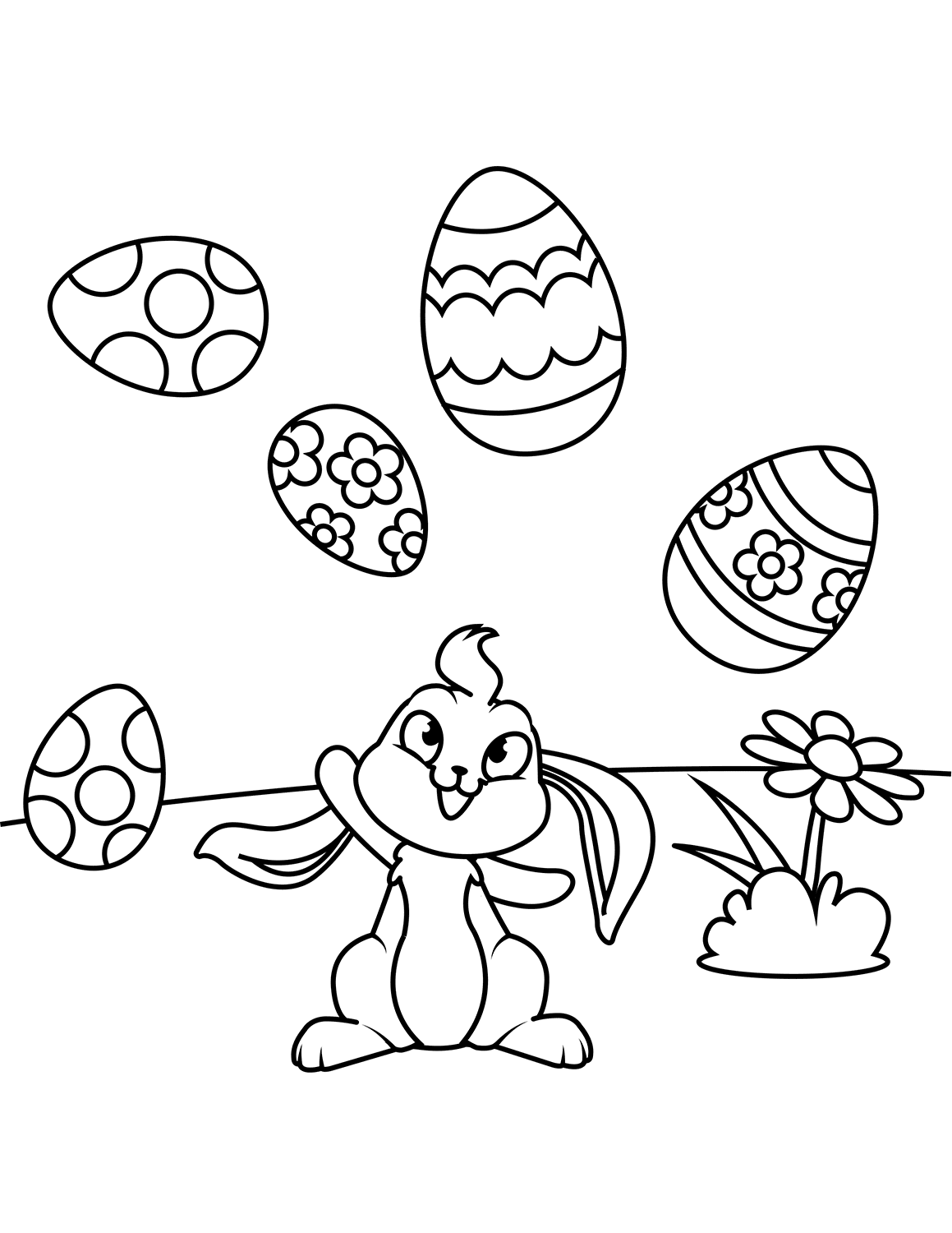 Cute Bunny Juggling Easter Eggs Coloring Page
