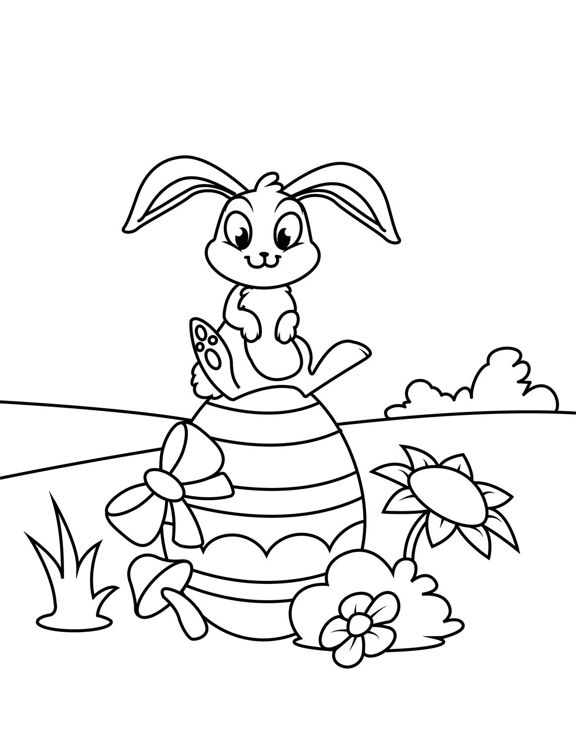 Cute Bunny Sitting On Easter Egg Coloring Page